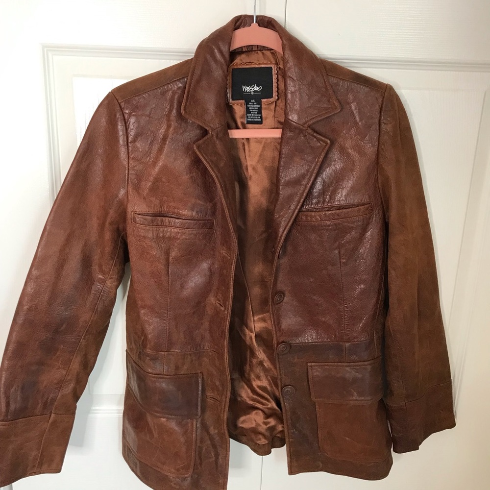 🍂 Mossimo Genuine Leather Jacket in Rich Brown - Size XS 🍂